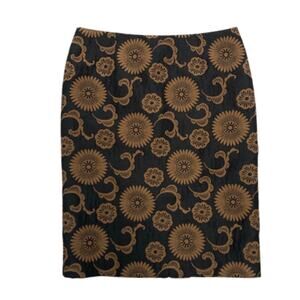 TRINA TURK Floral Wool Blend Embroidered Black Straight Pencil Skirt | 2